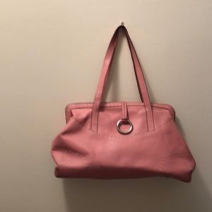 BCBG Max Azria pink leather bag w/white stitching